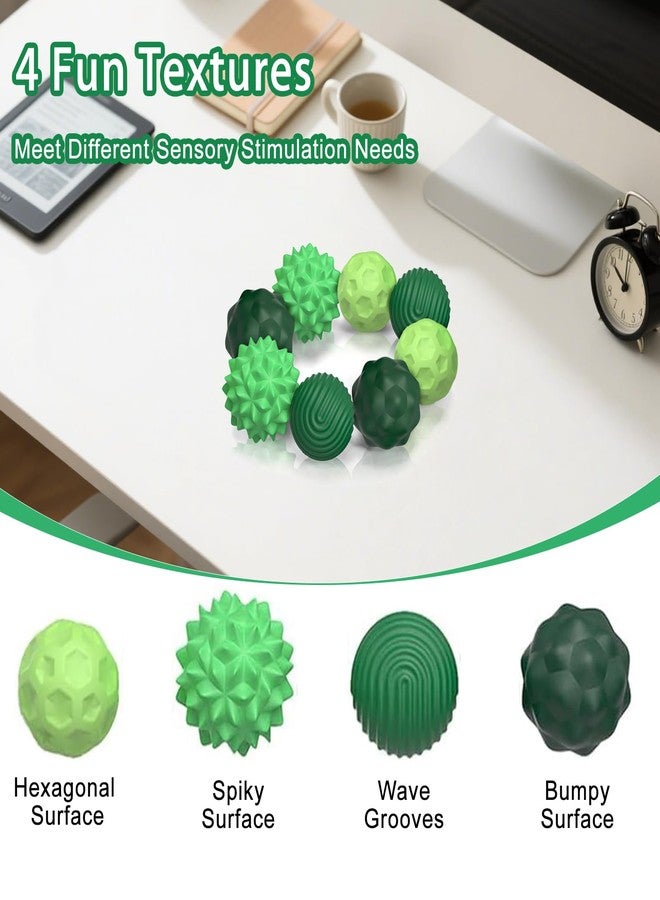 Kizcmvre Silicone Fidget Balls - 8Pcs Sensory Silicone Balls Desk Toy for Stress Relief and ADHD Anxiety,Silent with Textured Surface for Teens and Adults. (Green) - Image 2